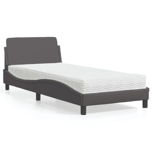 Seng med madras 90x190 cm kunstlæder grå