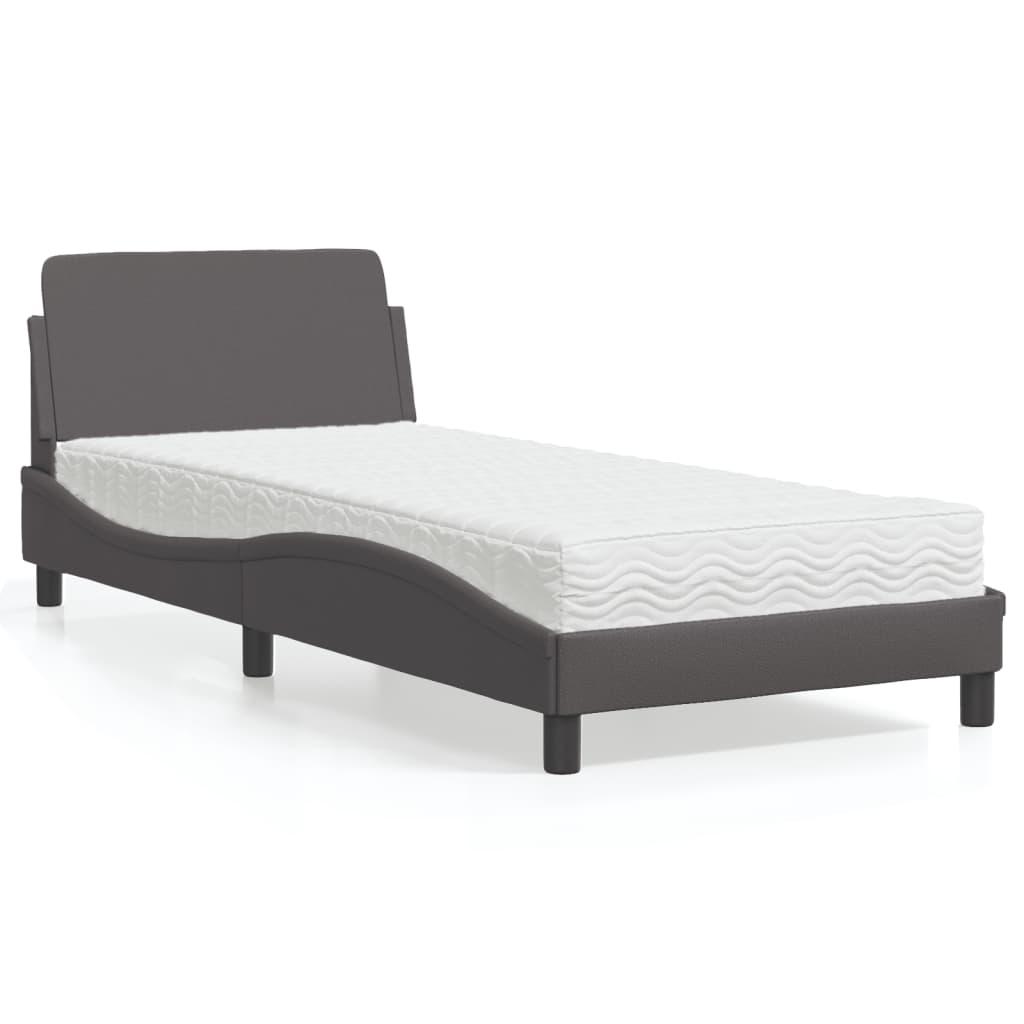 Seng med madras 90x190 cm kunstlæder grå