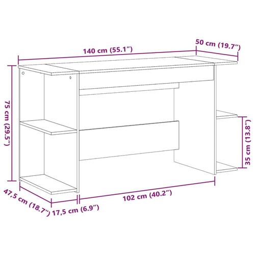 Skrivebord 140x50x75 cm konstrueret træ grå sonoma-eg