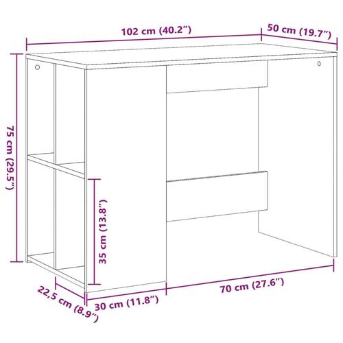 Skrivebord 102x50x75 cm konstrueret træ brun egetræsfarve