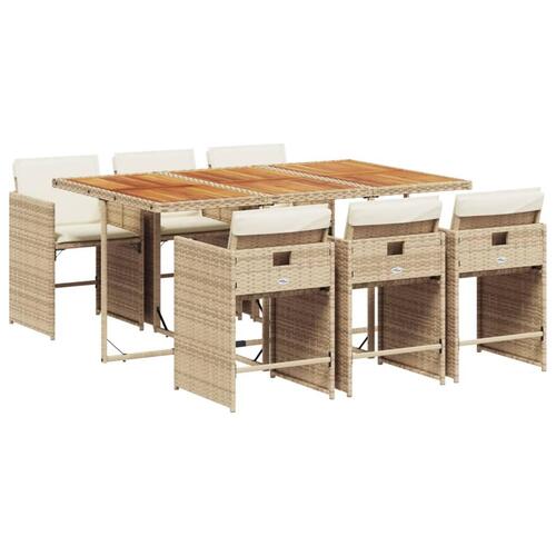 Spisebordssæt til haven 7 dele med hynder polyrattan beige