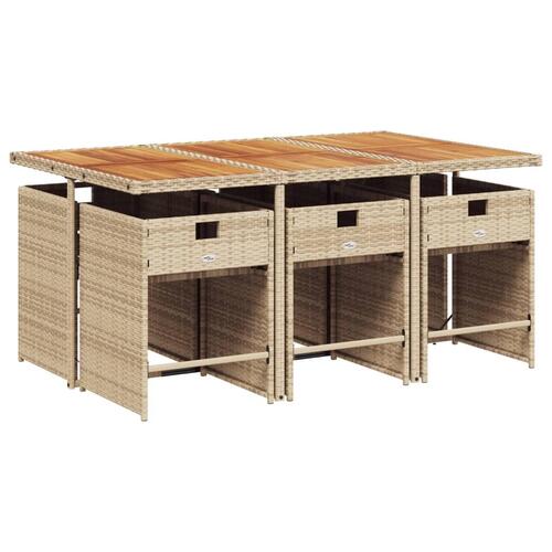 Spisebordssæt til haven 7 dele med hynder polyrattan beige