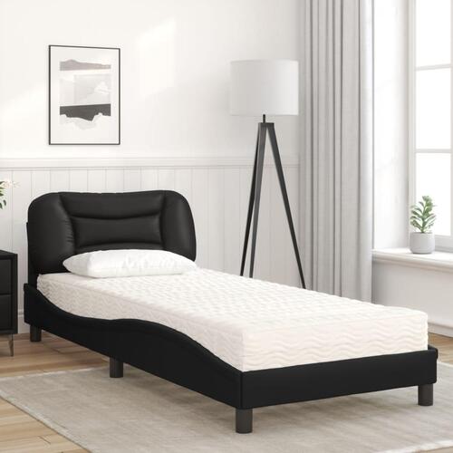Seng med madras 90x190 cm kunstlæder sort