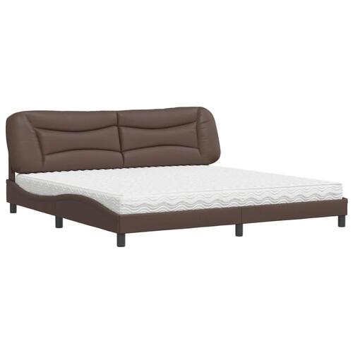 Seng med madras 200x200 cm kunstlæder brun