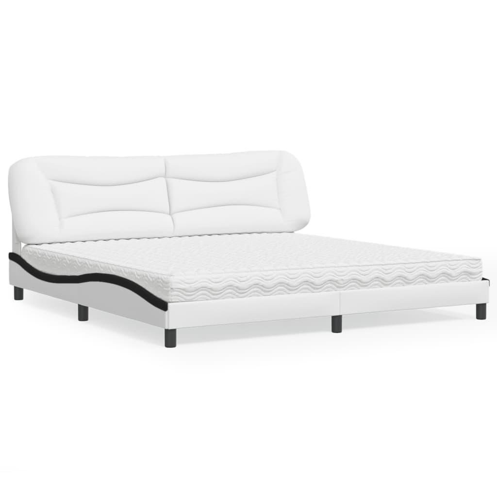 Seng med madras 200x200 cm kunstlæder hvid og sort