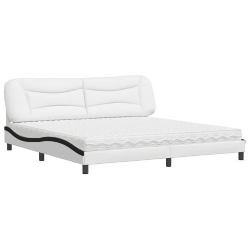 Seng med madras 200x200 cm kunstlæder hvid og sort