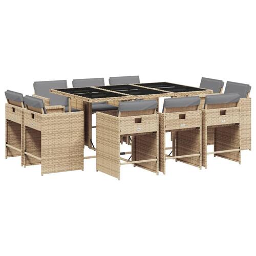 Spisebordssæt til haven 11 dele med hynder polyrattan beige