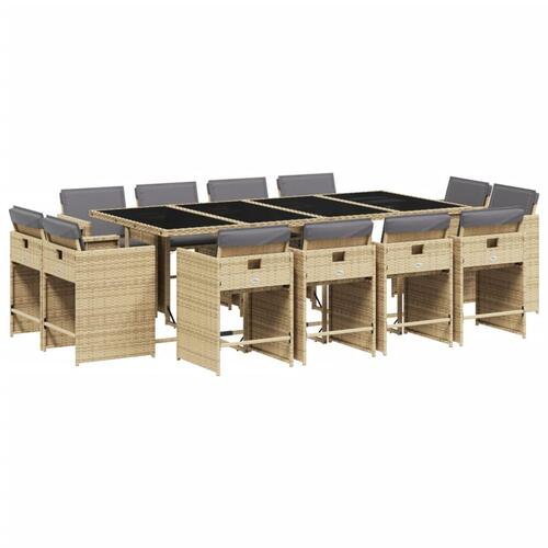 Spisebordssæt til haven 13 dele med hynder polyrattan beige