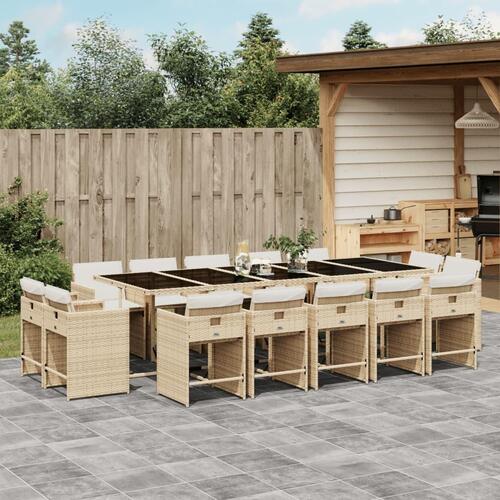 Spisebordssæt til haven 15 dele med hynder polyrattan beige