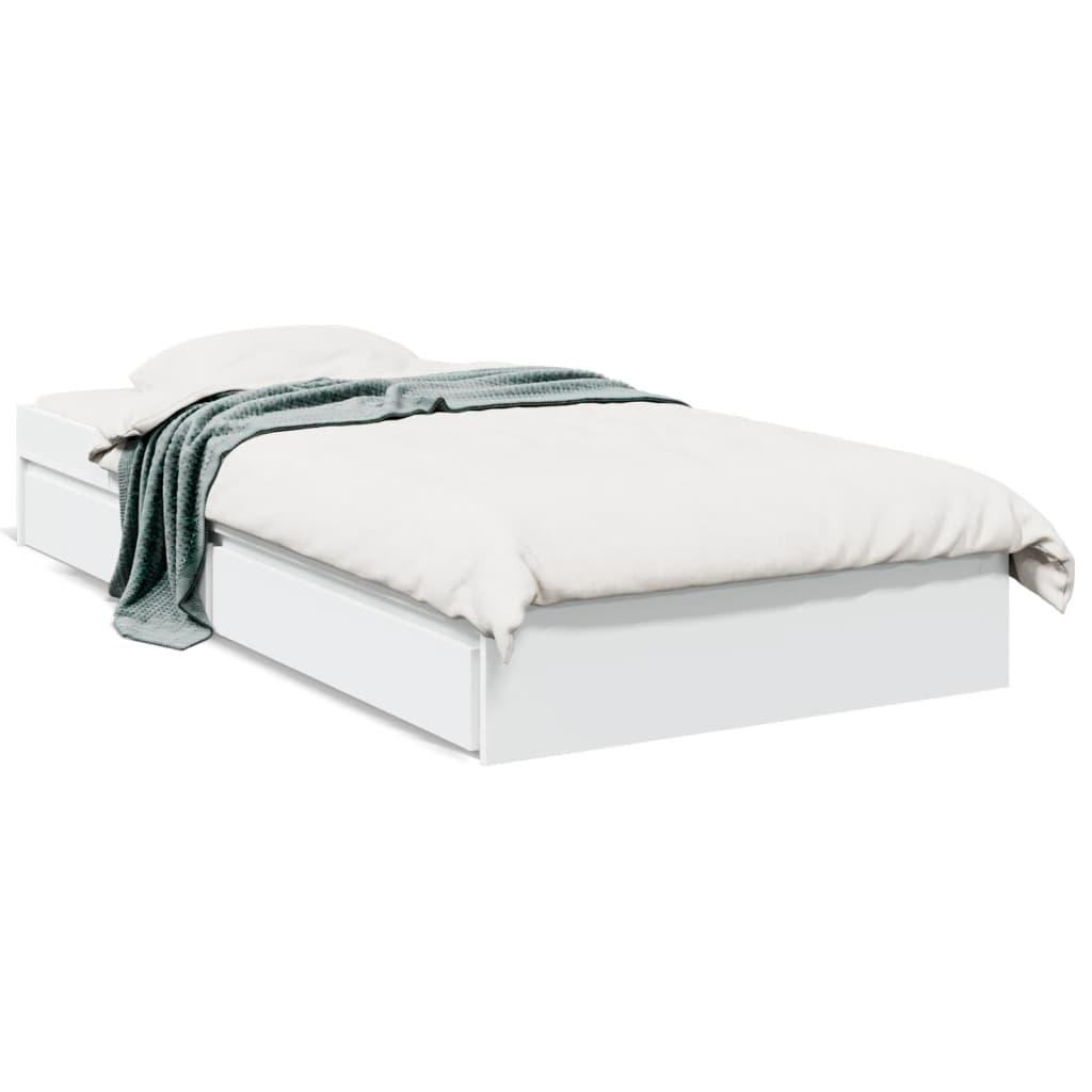 Sengeramme med skuffer 90x190 cm konstrueret træ hvid billede