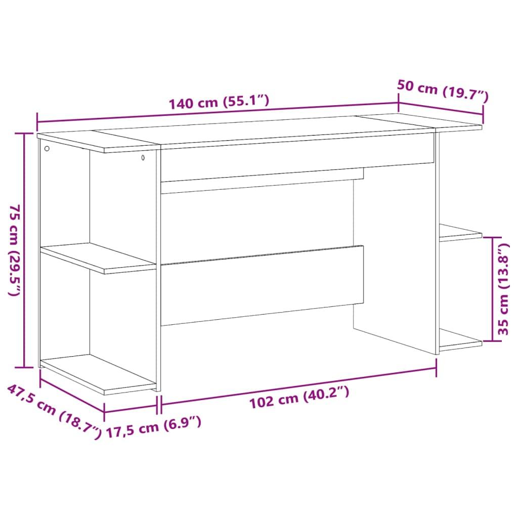 Skrivebord 140x50x75 cm konstrueret træ hvid