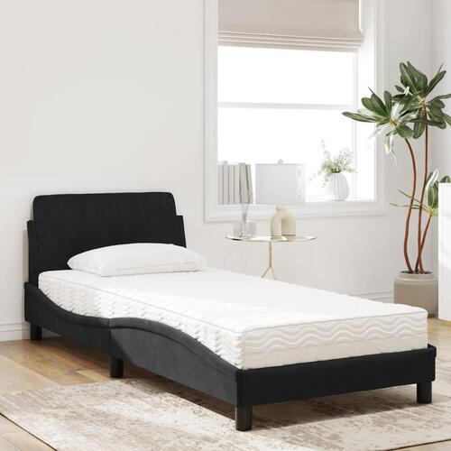Seng med madras 90x190 cm velour sort