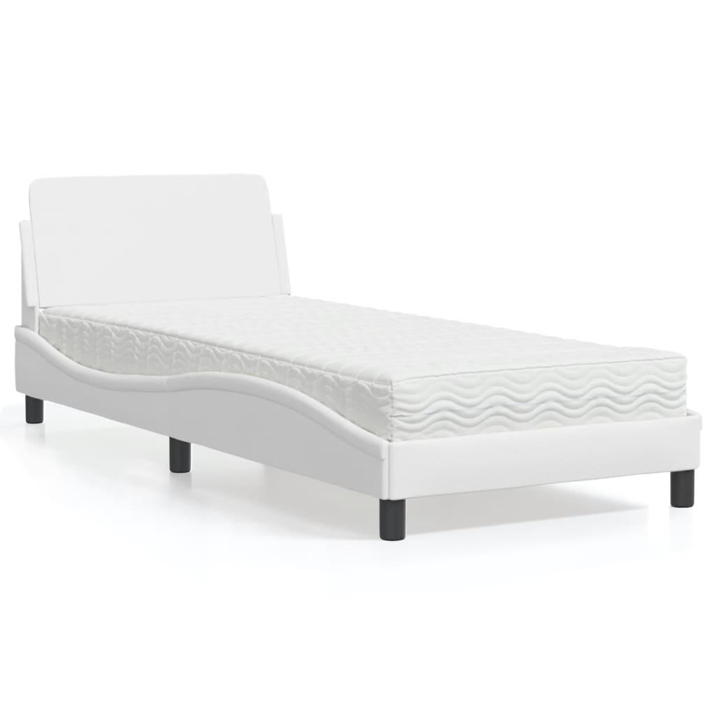 Seng med madras 90x190 cm kunstlæder hvid