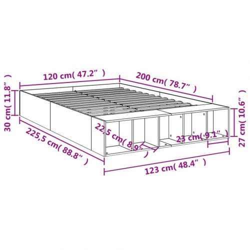 Sengestel 120x200 cm konstrueret træ hvid