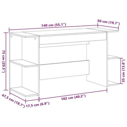 Skrivebord 140x50x75 cm konstrueret træ brun egetræsfarve