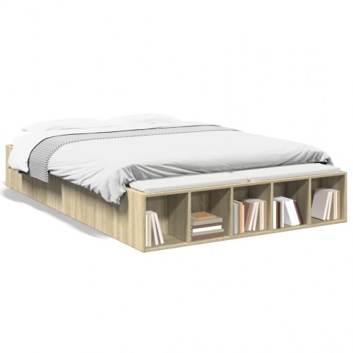 Sengestel med opbevaring 135 x 190 cm - sonoma-eg