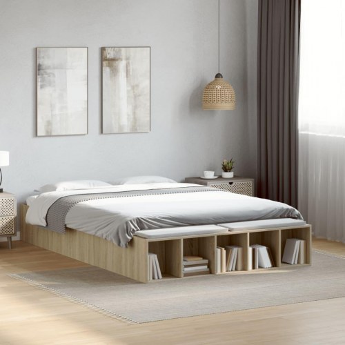Sengestel med opbevaring 135 x 190 cm - sonoma-eg