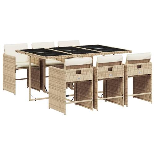 Spisebordssæt til haven 7 dele med hynder polyrattan beige