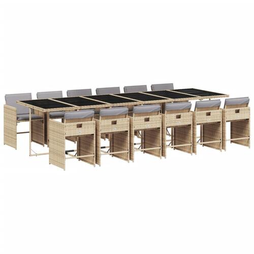 Spisebordssæt til haven 13 dele med hynder polyrattan beige