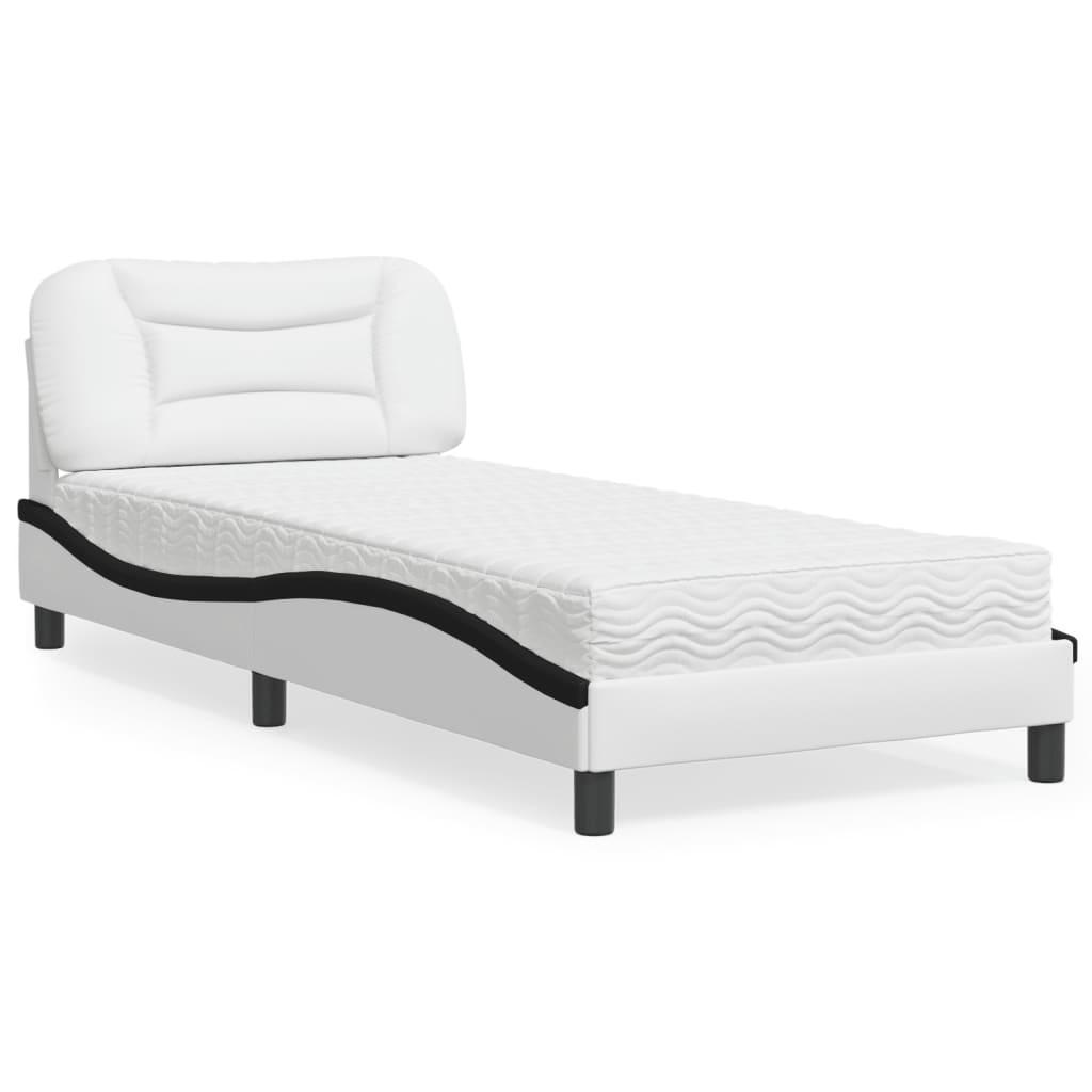 Seng med madras 90x190 cm kunstlæder hvid og sort
