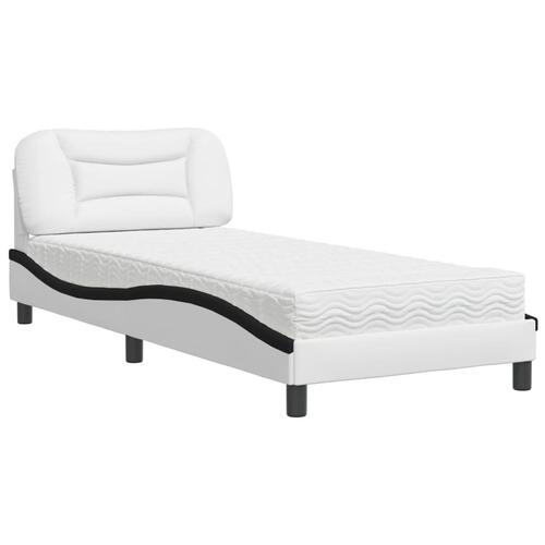 Seng med madras 90x190 cm kunstlæder hvid og sort