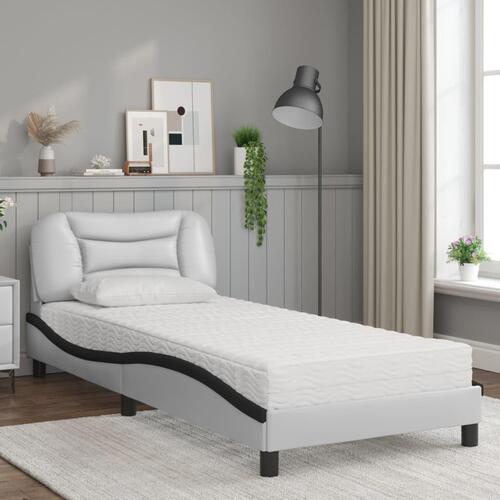 Seng med madras 90x190 cm kunstlæder hvid og sort