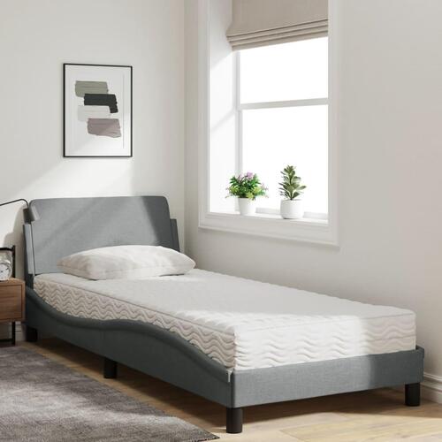 Seng med madras 90x190 cm stof lysegrå