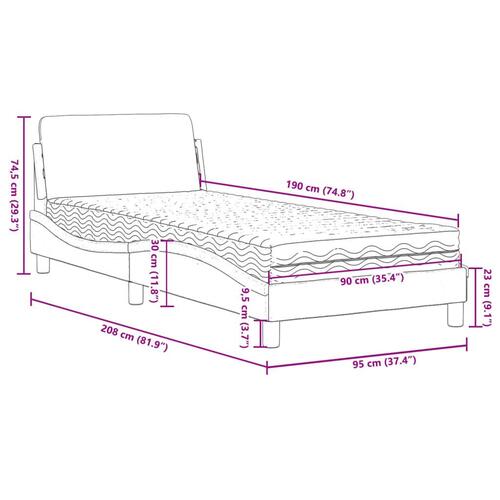 Seng med madras 90x190 cm stof sort
