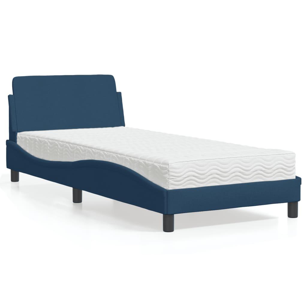 Seng med madras 90x190 cm stof blå