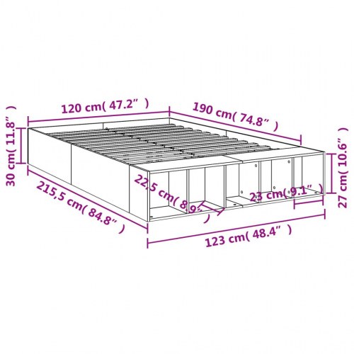 Sengestel 120 x 190 cm med opbevaringsrum - grå sonoma-eg