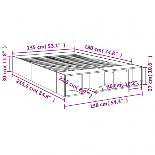 Sengestel 135 x 190 cm med opbevaring - grå sonoma-eg