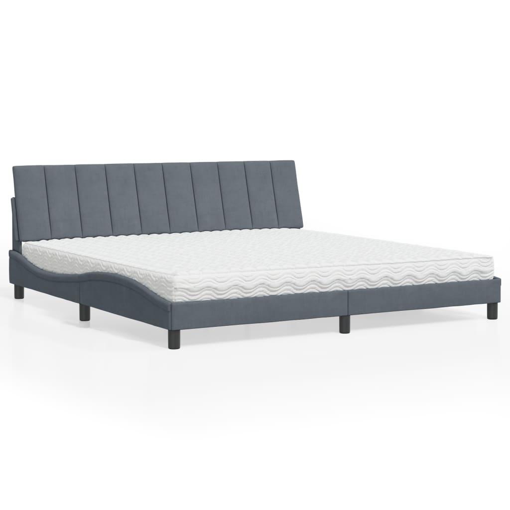 Seng med madras Hanko 200x200 cm velour mørkegrå billede