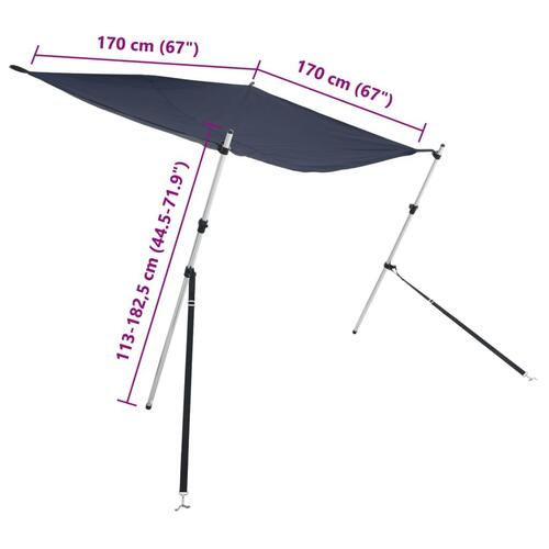 T-sejl til båd 170x170x(113-182,5) cm forlængerdel blå