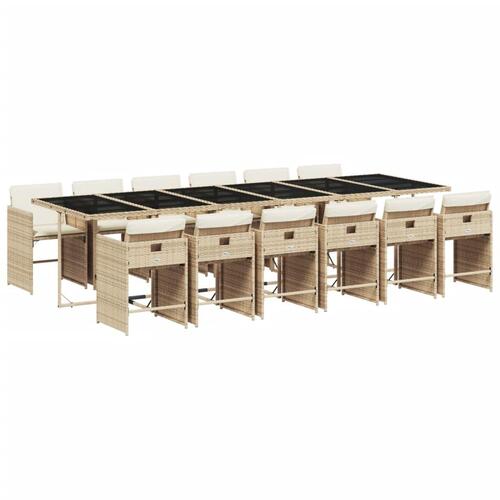 Spisebordssæt til haven 13 dele med hynder polyrattan beige