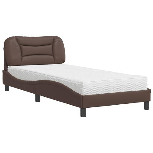Seng med madras 90x190 cm kunstlæder brun