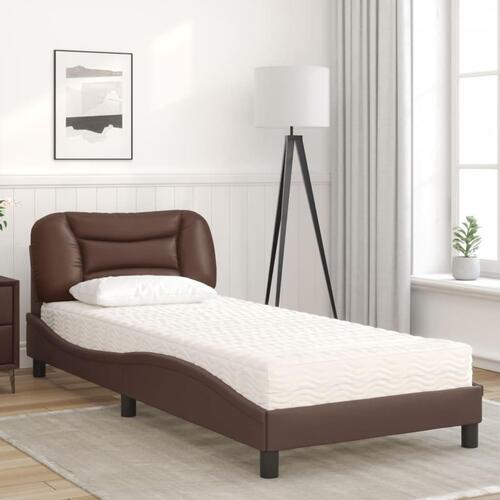 Seng med madras 90x190 cm kunstlæder brun