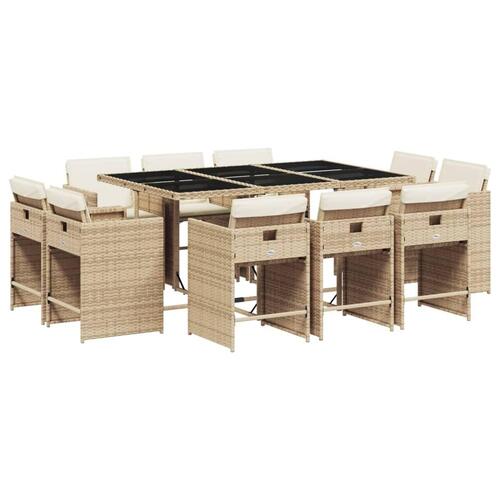 Spisebordssæt til haven 11 dele med hynder polyrattan beige