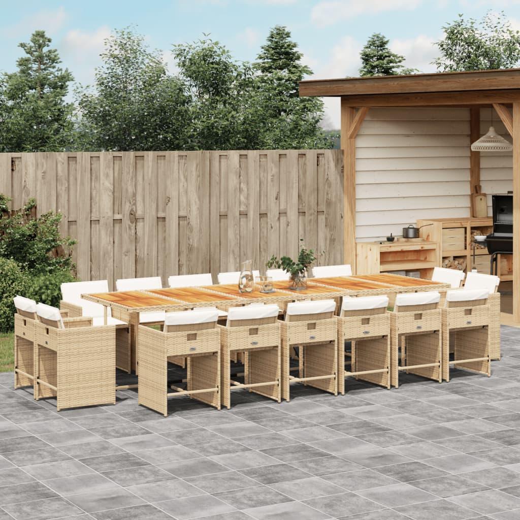 Spisebordssæt til haven 17 dele med hynder polyrattan beige