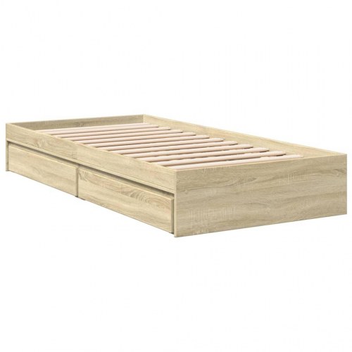 Sengeramme med skuffer 75x190 cm konstrueret træ sonoma-eg