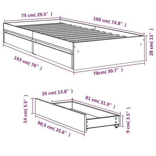 Sengeramme med skuffer 75x190 cm konstrueret træ sonoma-eg