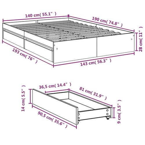 Sengeramme med skuffer 140x200 cm konstrueret træ sonoma-eg