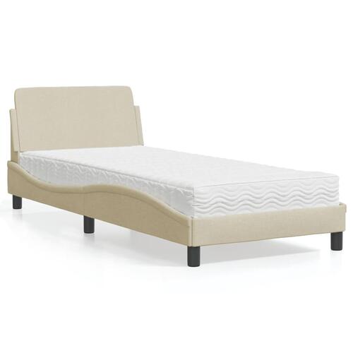 Seng med madras 90x190 cm stof cremefarvet