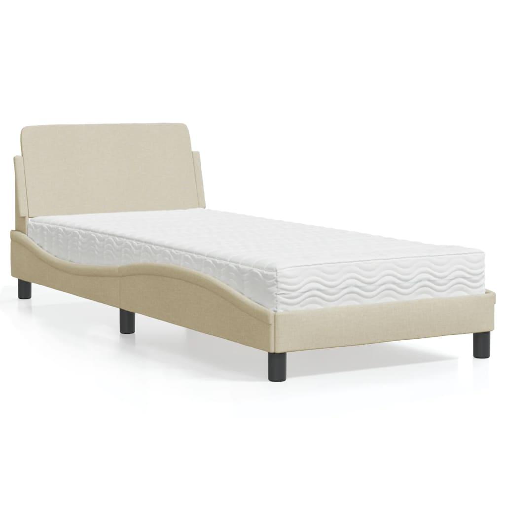 Seng med madras 90x190 cm stof cremefarvet