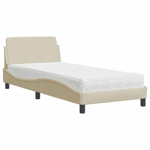 Seng med madras 90x190 cm stof cremefarvet