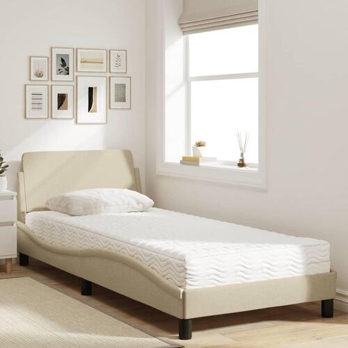 Seng med madras 90x190 cm stof cremefarvet