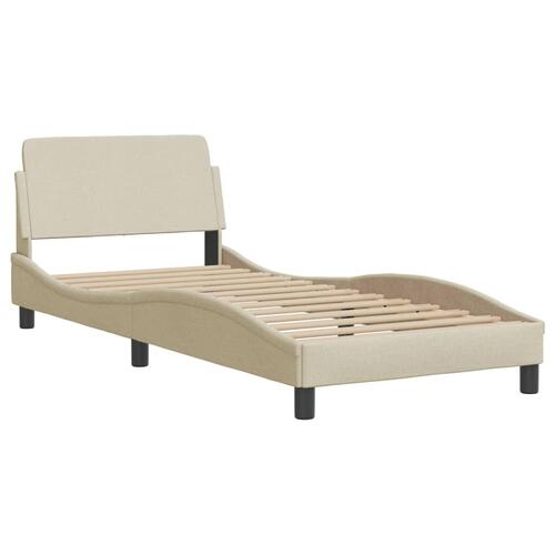 Seng med madras 90x190 cm stof cremefarvet