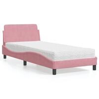 Seng med madras 90x190 cm velour lyserød
