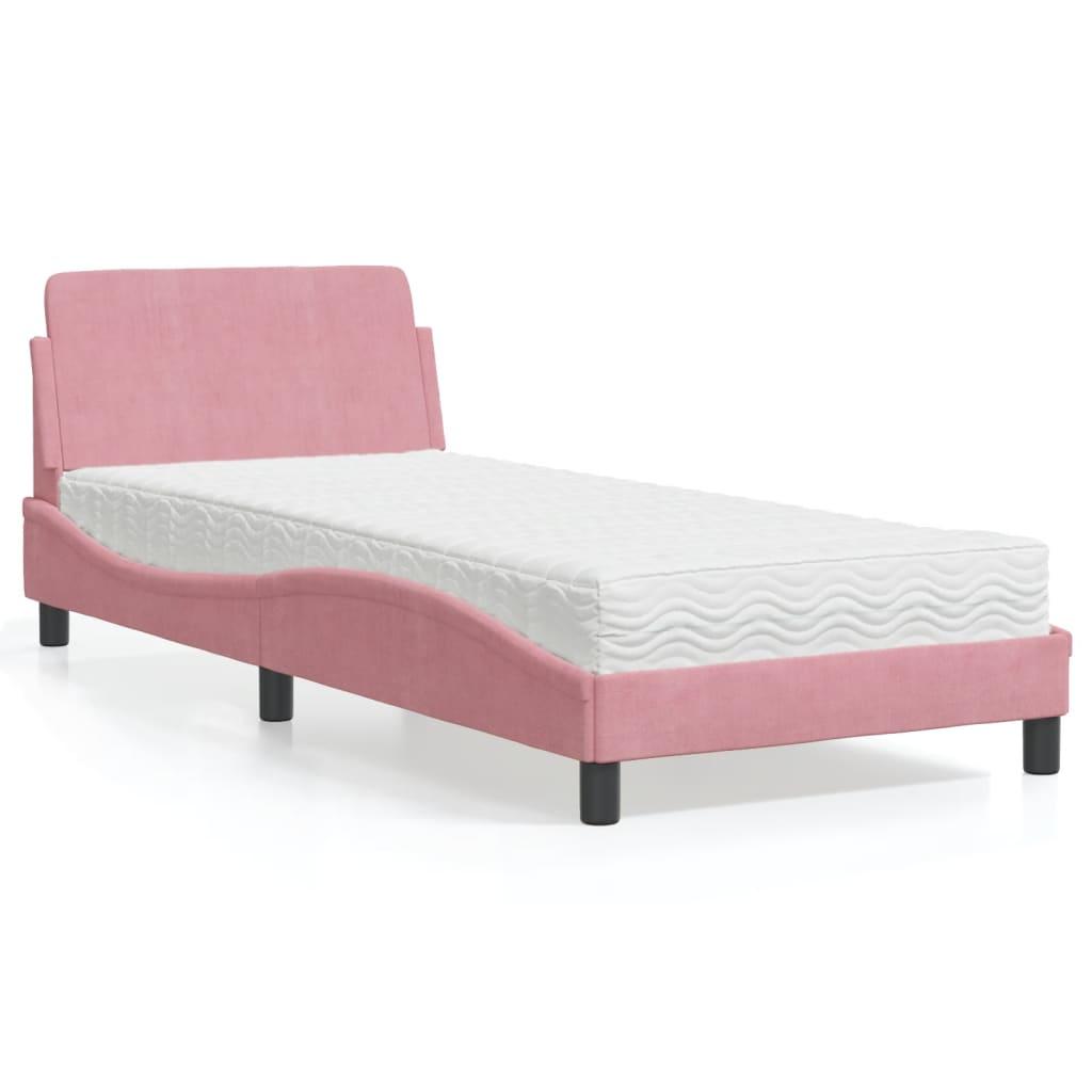 Seng med madras 90x190 cm velour lyserød