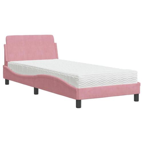 Seng med madras 90x190 cm velour lyserød