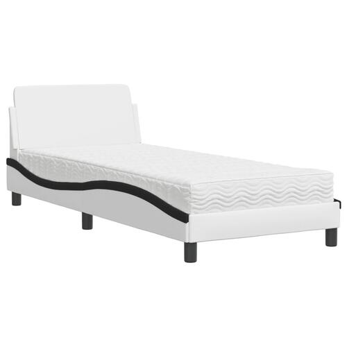Seng med madras 90x190 cm kunstlæder hvid og sort